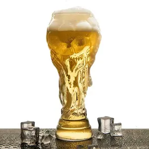 creative Qatar world glasses cup football club beer glass promote trophy shape glass cup football glass beer cup