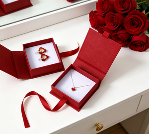 Luxury Red Ribbon Flip-Top Jewelry <b>Box</b>, Universal Storage Case <b>for</b> Earrings <b>Necklaces</b> and Rings, Perfect <b>Gifts</b> - Product Image 3