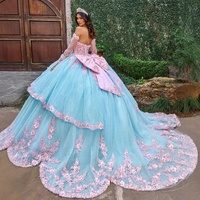 LY0125 Robe de bal de Quinceañera vintage pour filles, haut en dentelle, corset, fleurs 3D, sequins, broderies, jupe de princesse, 15 ans
