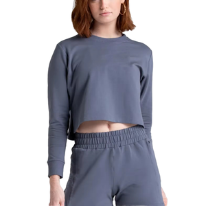 Sudaderas de cuello redondo para mujer, al por mayor, personalizadas, con lavado ácido, insignia bordada de toalla, estilo streetwear de invierno, de forro polar, para gimnasio y fitness, ecológicas - Product Image 2