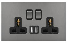 แผงควบคุมสแตนเลสแบบสัมผัสสำหรับบ้าน/โรงแรม พร้อมเต้ารับแบบอังกฤษสองช่องและสวิตช์ 2 ทาง มาตรฐาน IP20 ดีไซน์ทันสมัย - Product Image 4