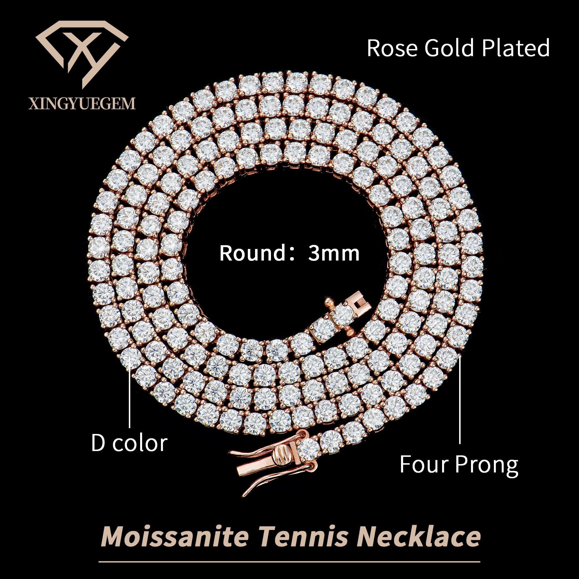 Chapado en oro rosa de 3 mm