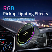 Support de charge magnétique sans fil pour grille d'aération de voiture avec éclairage d'ambiance RGB, câble de charge rétractable, chargeur sans fil pour iPhone