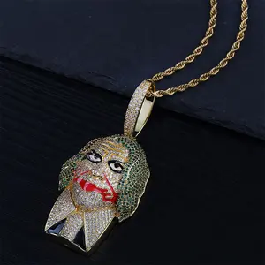 Hip Hop Necklace Movie DC Joker Pendant Micro Pave Zirconia Iced out Chain Gold Charm Jewelry For Men Women Gift Bling
