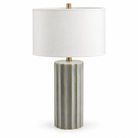 Lampe de table en céramique cannelée grise moderne avec abat-jour en tissu blanc pour chambre à coucher, chevet, salon, suite d'hôtel, bureau, hall d'entrée