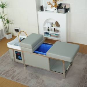 Poltrona da Parrucchiere in Acrilico Grigio Chiaro con Lavabo in Plastica, Circolazione d'Acqua Termostatica e Mobile Contenitore, Design Moderno e Semplice per Saloni di Bellezza - Product Image 2