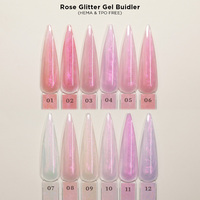 Gel dur rose pailleté sans HEMA ni TPO, gel de construction rose pailleté, gel d'extension d'ongles rose aurore pour salon professionnel