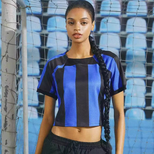 Top Deportivo Corto para Mujer, Sexy, Estampado, con Bloques de Color, Cuello en V, Ajustado, Transpirable, de Secado Rápido, con Logotipo Personalizado - Product Image 1