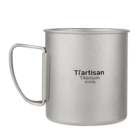 NB FAVOUR Tasse de camping ultralégère en titane avec poignée pliable, capacité 300ml/400ml, couvercle à motif rond, accessoire de cuisine d'extérieur