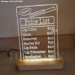 Lip Shop Table Tent Menu Acrílico Batom LED Edge Lit Plexiglass Sinal para loja de varejo
