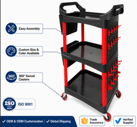 Chariot roulant noir en PP à 3 niveaux, capacité 75 kg par niveau, avec panneau perforé et crochets, idéal pour le remise à neuf des supermarchés – Vente directe usine