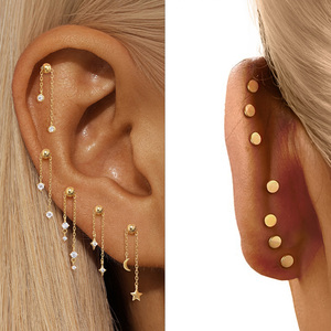 Pendientes Colgantes Ajustables de Plata de Ley 925 con Borla de Cadena, Estrella y Luna con Engaste de Circonitas, 4cm, 1.2*6mm - Product Image 3