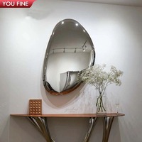 YOUFINE Grande sculpture murale en acier inoxydable poli effet vague d'eau, miroir rond, pour la décoration murale des halls d'hôtels de luxe