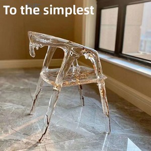 Chaise de designer en verre transparent de luxe léger, forme irrégulière Goutte d'eau glacée, siège en cristal décontracté, mobilier d'intérieur - Product Image 3