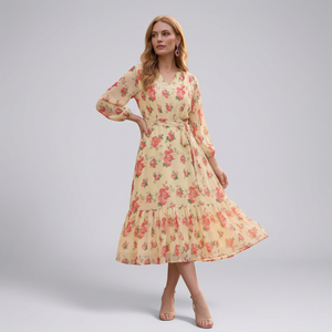 Vestido Veraniego Bohemio con Estampado Floral para Mujer, Atuendo Informal para Vacaciones, Fiestas en la Playa, Fiestas al Aire Libre y Fines de Semana - Product Image 1