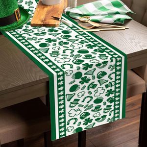 <b>Green</b> Four-Leaf Clover Printed Shamrock St. Patrick's Day Woven Table <b>Runner</b> Seasonal Kitchen Dining Table Accessory Home Use - Product Image 4