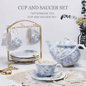 Best Selling Nordic Retro Relief <b>Blue</b> Ceramic Cup and Plate with <b>Gift</b> <b>Box</b> - Product Image 5