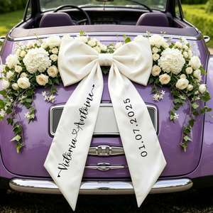 Grand nœud en ruban plastique personnalisé, élégant, promotionnel, pour décoration de voiture de lune de miel, blanc, pour véhicule « Just Married » - Product Image 5