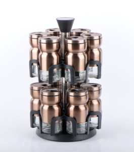 TW1121 12pcs Glass <strong>Spice</strong> Jar Set with Stainless Steel Casing and Plastic <strong>Revolving</strong> <strong>Rack</strong> - Product Image 3