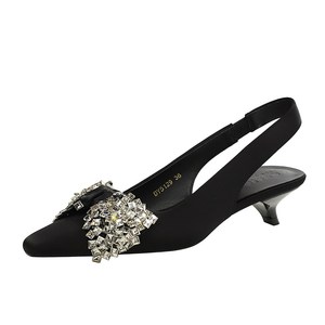 5129-H159 Sandali in Raso Stile Europeo-Americano con Strass, Punta Quadrata, Fiocco Grande, Sexy, Open Toe, Cinturino alla Caviglia, Tacco Basso - Product Image 1