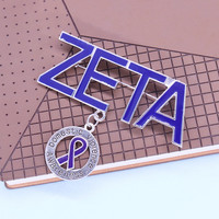 Broches de Service à revers pour femme, épingle de survie avec ruban violet, lettres grises/ZETA, 20 pièces, nouveau Design