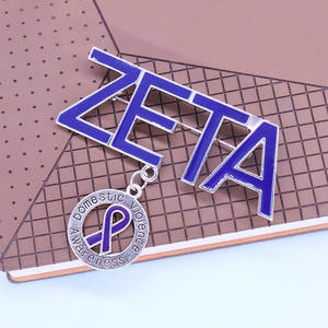 新しいデザインパープルリボンサバイバー家庭内暴力意識ソロリティギリシャ文字ZETAブローチレディサービスラペルピン - Product Image 4