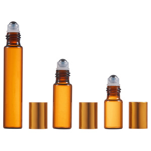 Amber <b>Roller</b> Bottles 3-10ml With <b>Metal</b> Ball For Essential Oil Storage Recyclable Glass Container - Product Image 2