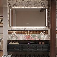 Ensemble de meubles de salle de bain mural vintage en chêne, résistant à l'eau, style français original, avec lavabo en pierre frittée