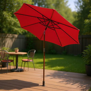 Parasol de terrasse 9 pieds, mât en aluminium, tissu polyester, anti-UV, usage extérieur, design rustique, ouverture manuelle - Product Image 2