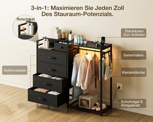 Armoire autoportante moderne SENYU avec 4 tiroirs, cadre métallique, penderie et éclairage intégré, meuble de rangement pour chambre à coucher - Product Image 5