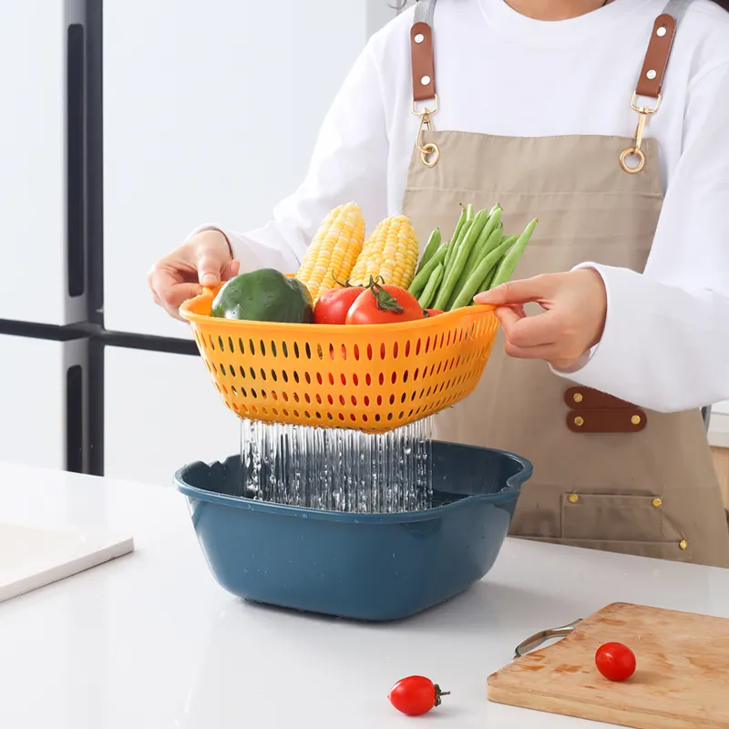 2023 Top Saling Two Liers fruit Vegetable Storage Basket Kitchen Washing Bowl Drain Storage Basket Water Filter Basket