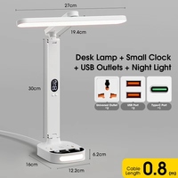 Lampe de bureau LED pour l'apprentissage et la lecture avec prise et ports USB, multiprise de 1,8 mètre