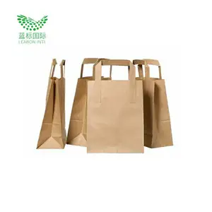 Commercio all'ingrosso di alta qualità kraft di carta stampa personalizzata marrone piccolo sacchetti regalo sacchetto di carta kraft con manico piatto