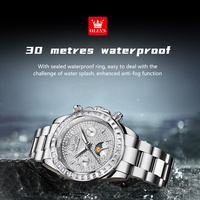 OLEVS 7038 Montre mécanique avec logo personnalisé Montre en acier inoxydable avec bracelet lumineux et creux en forme de squelette et phase de lune Montre étanche en diamant pour homme