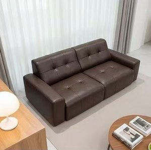 Nordic Style Luxury Brown Leather <b>Sofa</b> Modern Tufted Living Room Furniture Functional Modular Couch with Deep Extended Seat - Product Image 1