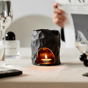 Brûleur d'aromathérapie en céramique noir mat de haute qualité chauffe-cire de forme irrégulière parfumé pour bougies chauffe-plat - Product Image 2