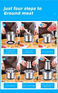 Pencincang makanan listrik Mini baja tahan karat, penggiling daging bawang putih/ - Product Image 5