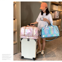 Sac de voyage unisexe grande capacité à transfert thermique irisé nacré, directement de l'usine, avec compartiment à chaussures et pochette pour trolley