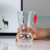 Vaso Transparente de Vidrio Borosilicato Alto con Diseño de Lazo Rojo, Libre de BPA, Apto para Lavavajillas y Microondas, Perfecto para Niños