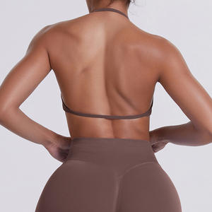 Soutien-gorge de sport à col halterneck haute élasticité personnalisé Under Lulu, sans couture, couleur unie, dos nu, ajusté, vêtements de yoga respirants - Product Image 4