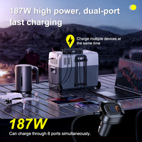 Estación de Carga para Asiento Trasero de Coche, 187W, Cargador USB C PD Multidispositivo, Divisor de 3 Tomas de Corriente, 1 Año de Garantía, para Viajes Familiares, Camioneta, Furgoneta, SUV