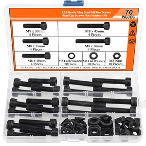 M5 Hex <b>Socket</b> Cap <b>Screws</b> Nuts Washers Kit 12.9 Grade Alloy Steel 240 Pieces Standard DIN912 - Product Image 3