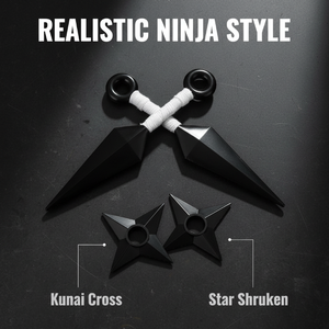 Ensemble de 4 PP <span class=keywords><strong>Ninja</strong></span> 2-Kunai 2-<span class=keywords><strong>Shuriken</strong></span> Ensemble de style classique Étoiles à lancer réalistes Noir et blanc Décoration de collection Jouets Cospaly - Product Image 1