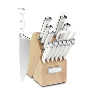 Набор ножей с блоком для кухни, набор ножей из высокоуглеродистой нержавеющей стали, цельный набор, безопасный для посудомоечной машины, набор кухонных ножей
