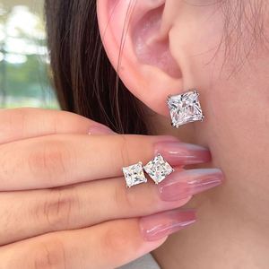 Dylam Exquisite Jewelry Earring Glamorous 925 Sterling Silver Eternity Square Heart Round <b>Diamond</b> 5A Zirconia Stud Earrings - Product Image 5
