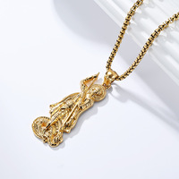 Pendentifs Breloques Moto Gothiques Vintage en Acier Inoxydable Plaqué Or Rétro Chrétien pour Hommes et Enfants - Cadeau