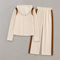 Ensemble décontracté d'été pour femme : pantalon large taille haute en coton/élasthanne uni style vintage et sweat à capuche zippé