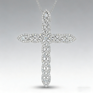 CUSTOM SILVER 10K/14K/18K GOLD PLATED LAB GROWN CVD DIAMOND CLASSIC ENGAGEMENT GIFT SWEATER <b>CHAIN</b> NECKLACE <b>CROSS</b> PENDANT - Product Image 3