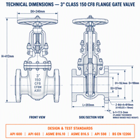 Katup Gerbang Flens Baja Tahan Karat XINHONG 3" Kelas 150 CF8 API 600 OS&Y Batang Naik