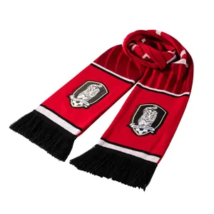 Free Sample Factory Direct Custom Sport Team Football Fan Scarf Fashion Acrylic Knitted Scarves Football Club Scarf